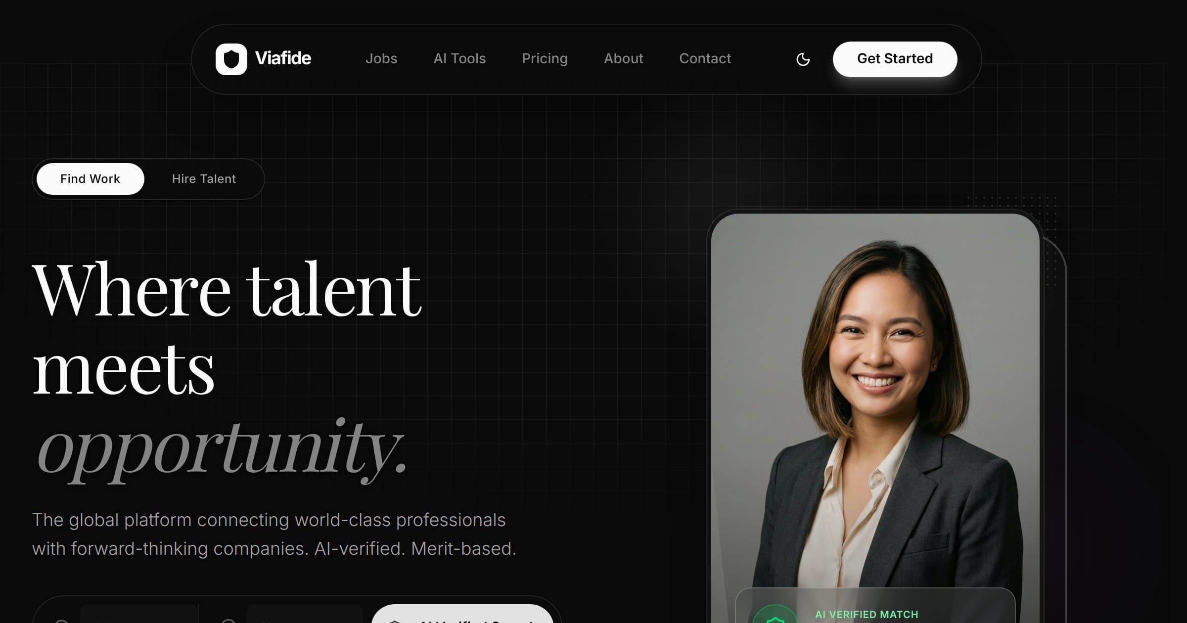 Screenshot of the Viafide homepage